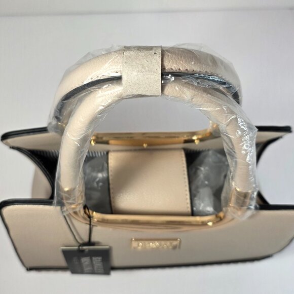 Badgley Mischka New York Top Handle Satchel Cream Gold Frame Structured Handbag - Picture 6 of 11
